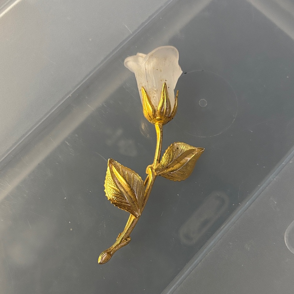 Gold and Clear Rose Brooch